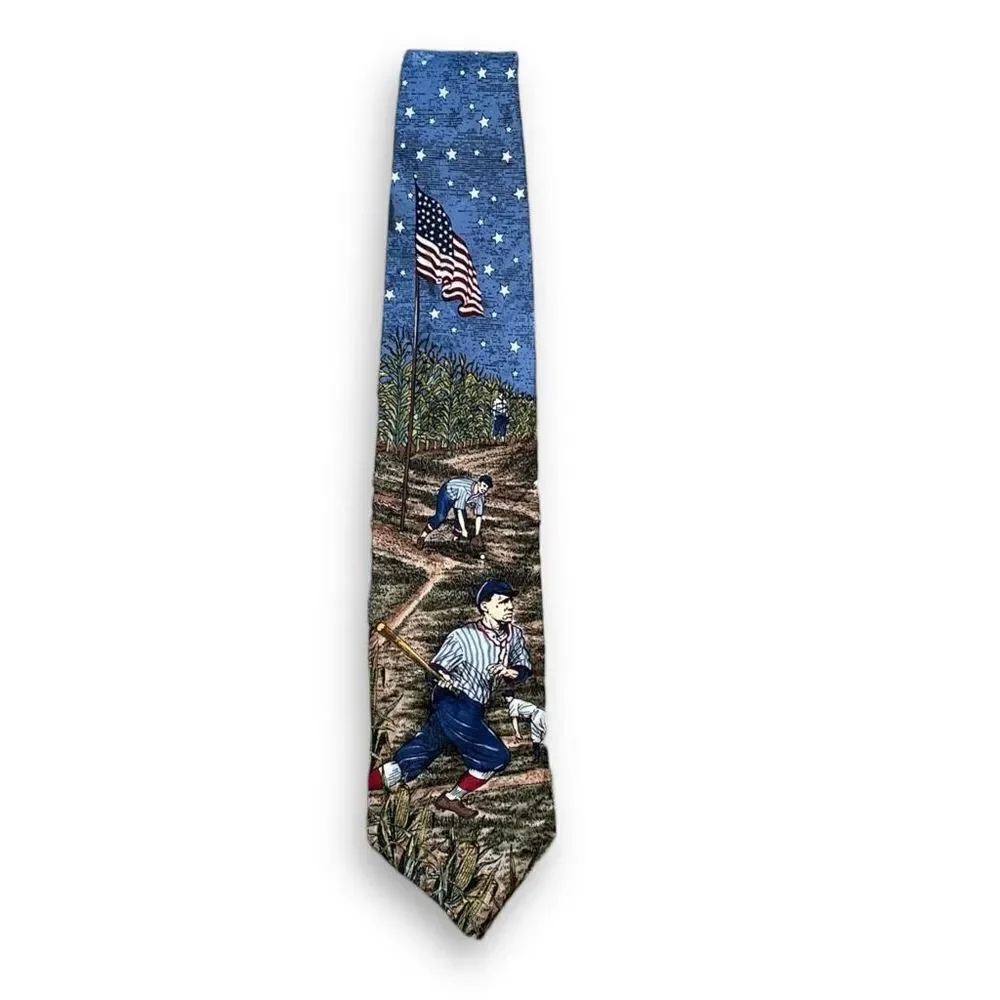 Vintage Van Heusen Tie‎ Americana Series Dream Team Baseball Cornfield Silk